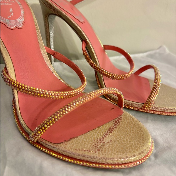 Rene Caovilla Pink and Gold Spiral Heels - Picture 2 of 8